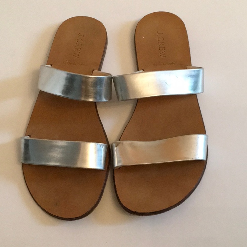 J. Crew Silver Metallic Strap Flat Sandals